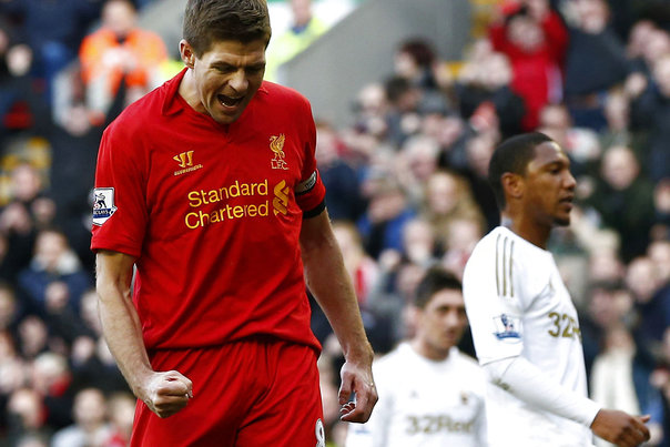 Steven Gerrard og resten af Liverpool gav ikke Morten Wieghorst en særlig god velkomst i Premier League. Foto: DARREN STAPLES