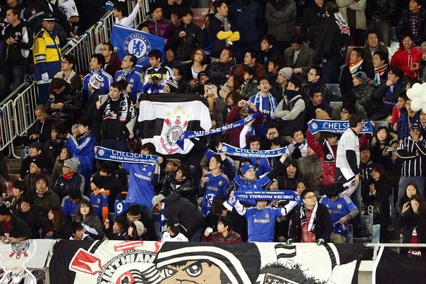 Chelseas fans er i undertal ved finalen mod brasilianske Corinthians. Foto: TORU YAMANAKA