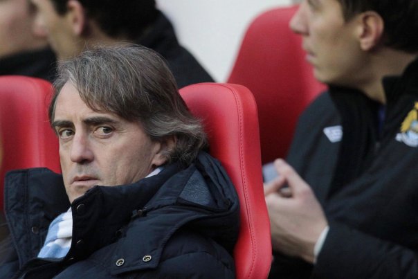 Manager Roberto Mancini ses her under Manchester Citys nederlag i Sunderland. Foto: LINDSEY PARNABY